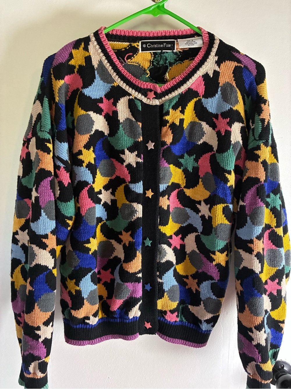 Christine  Foley vintage Multi-Color Star & Moon Knit Cardigan - Black Base
